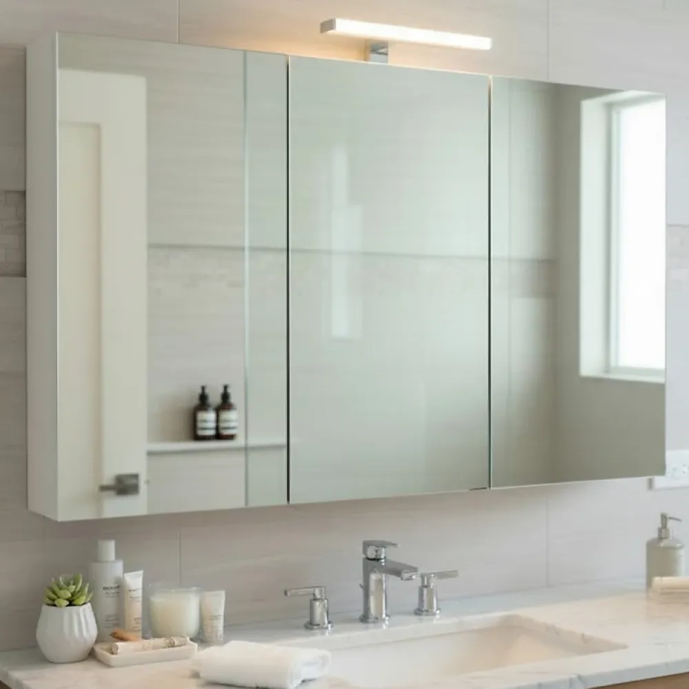 Planète Bain Armoire de toilette éclairante 3 portes 120 cm blanche Juno 2