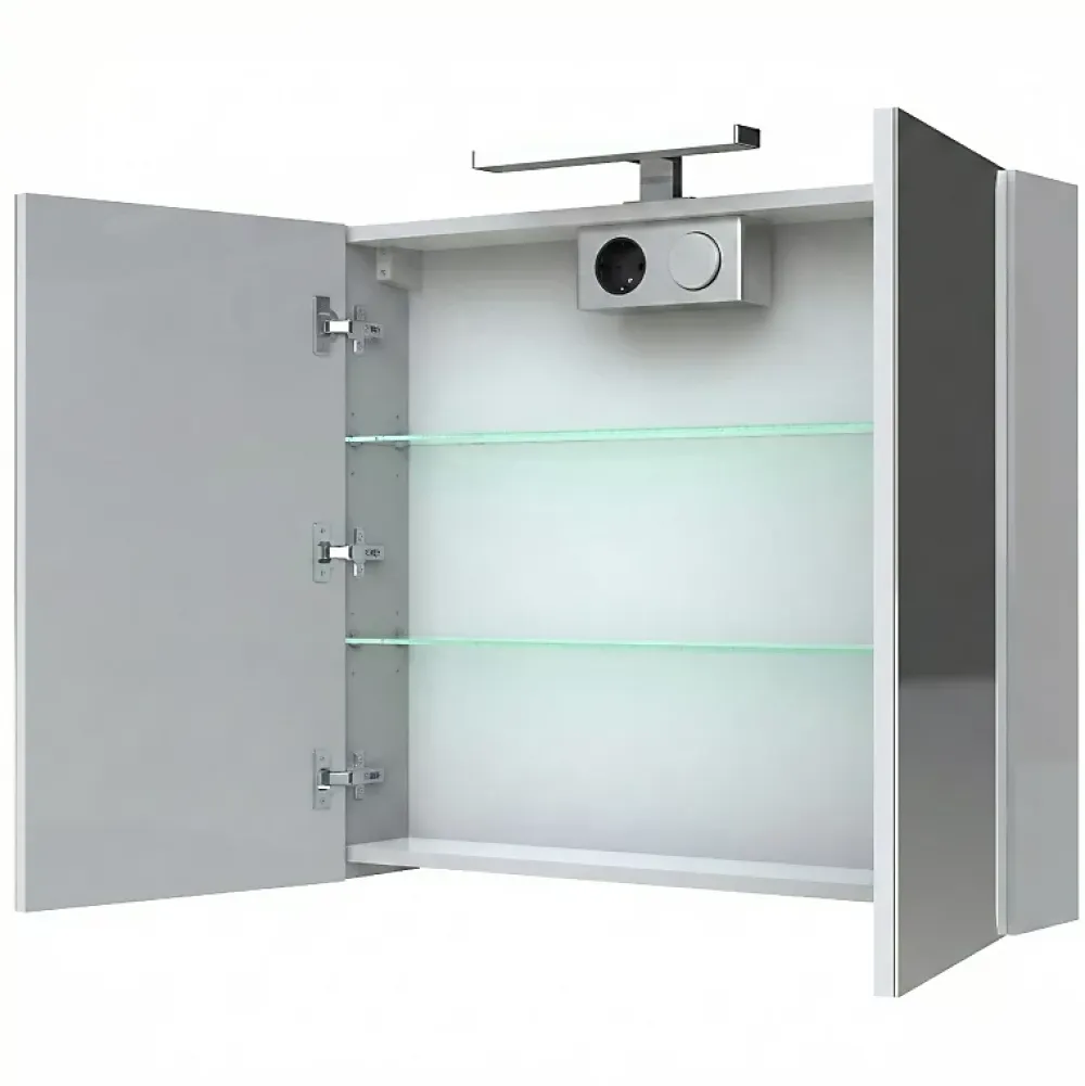 Planète Bain Armoire de toilette éclairante 2 portes 80 cm blanche Juno 2