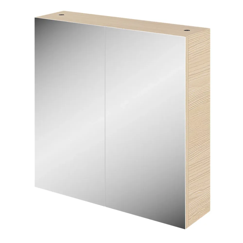 Armoire de toilette effet chêne et 2 portes miroir l.55 x H.54 xP.14,6 cm, Opah
