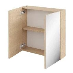 Armoire de toilette effet chêne et 2 portes miroir l.55 x H.54 xP.14,6 cm, Opah