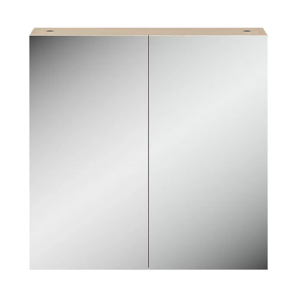 Armoire de toilette effet chêne et 2 portes miroir l.55 x H.54 xP.14,6 cm, Opah