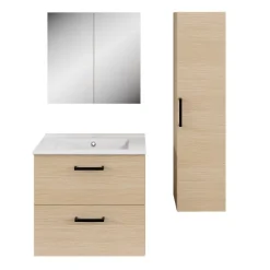 Armoire de toilette effet chêne et 2 portes miroir l.55 x H.54 xP.14,6 cm, Opah
