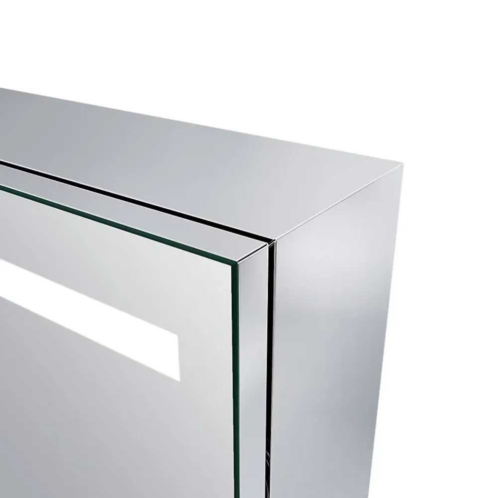 Sirhona Armoire de toilette en Acier Inoxydable Miroir double 90x65 cm Interrupteur tactile LED + Prise rasoir + Grand rangement