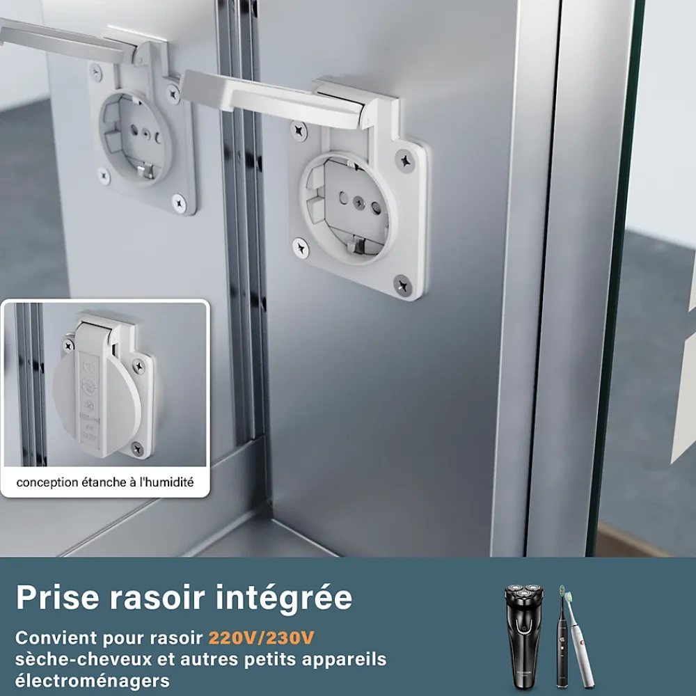 Armoire De Toilette|Sirhona Armoire de toilette en aluminium LED 650 x 650 x 130mm Meuble de rangement pour salle de bain Smart Interrupteurs tactiles