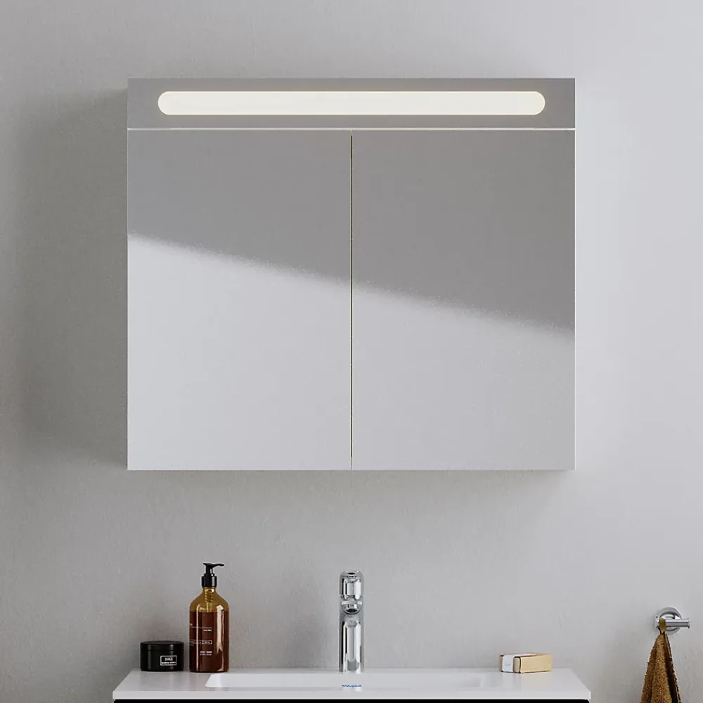 Armoire De Toilette|Duravit Armoire de toilette en aluminium 2 portes miroir avec éclairage LED pour salle de bain et toilette - 70x100x15cm - DURAPOINT