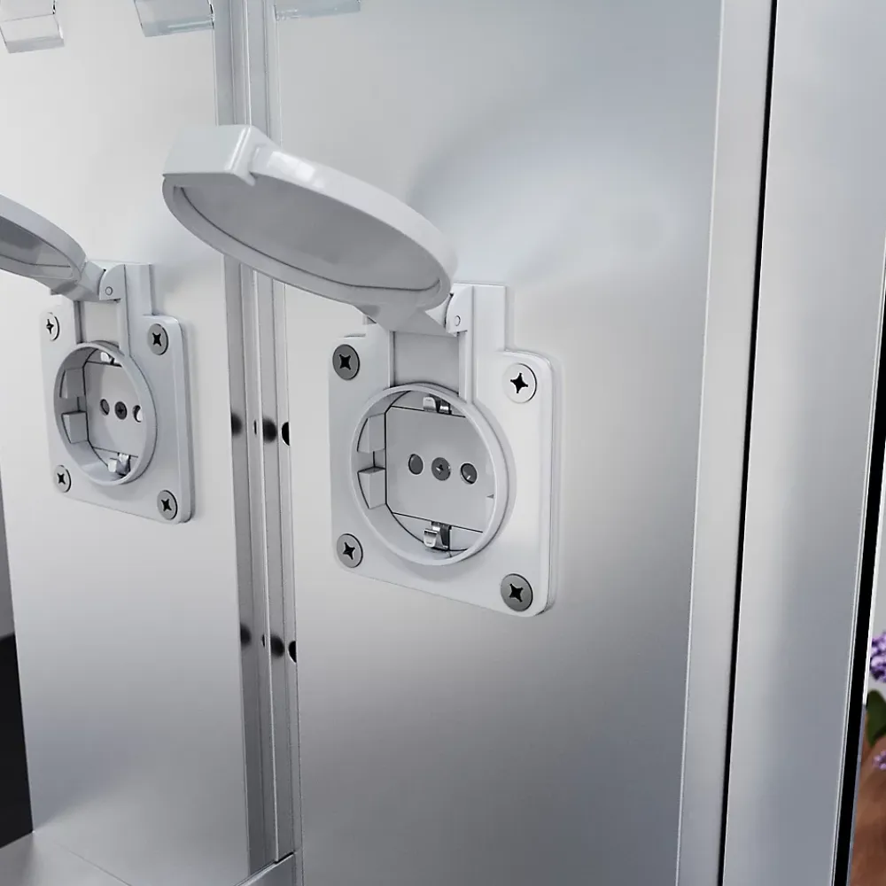 Sirhona Armoire de toilette en Aluminium Miroir multi-surfaces 65x60 cm Interrupteur tactile LED + Anti-buée + Prise rasoir
