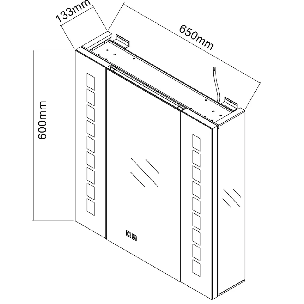 Sirhona Armoire de toilette en Aluminium Miroir multi-surfaces 65x60 cm Interrupteur tactile LED + Anti-buée + Prise rasoir