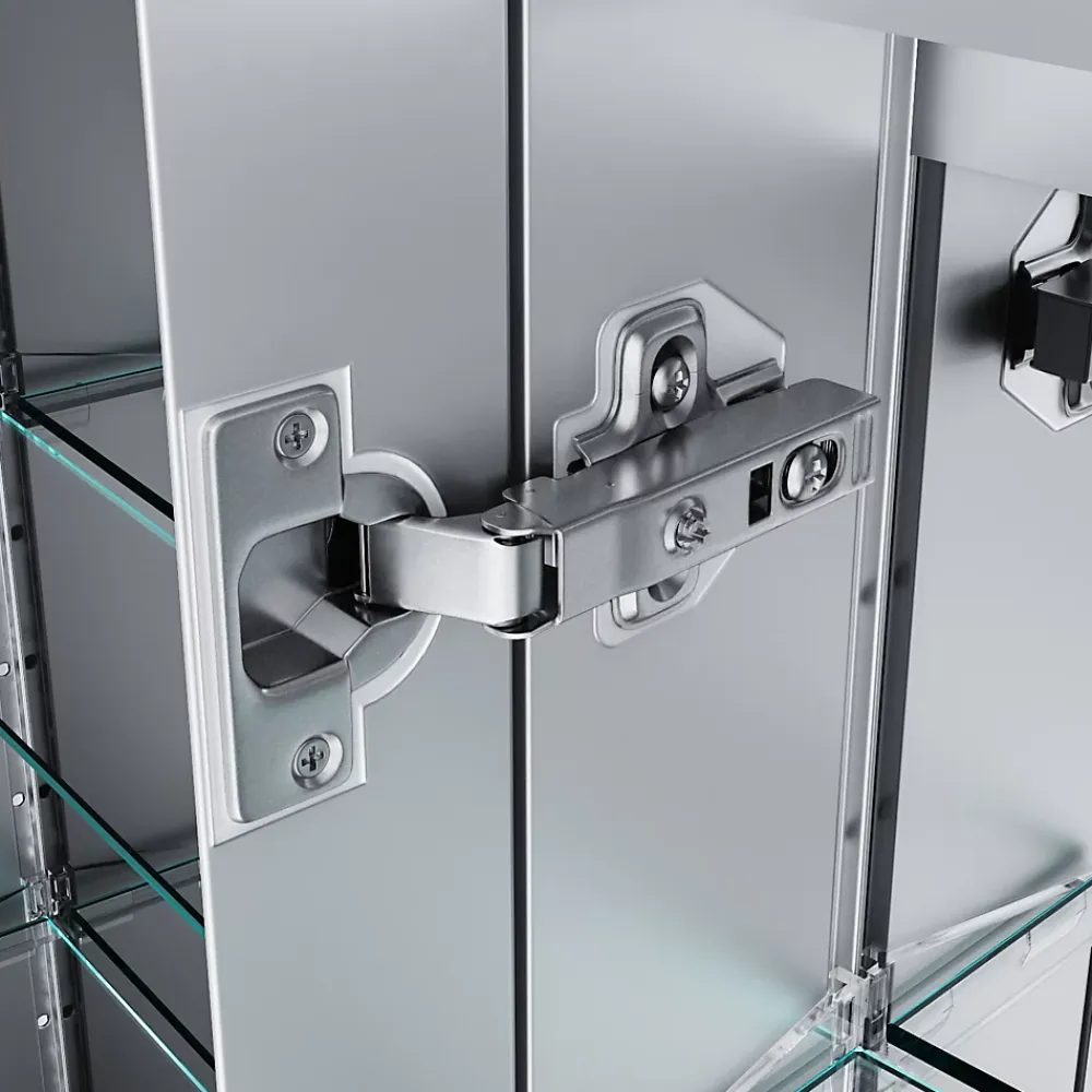 Sirhona Armoire de toilette en Aluminium Miroir multi-surfaces 65x65 cm Interrupteur tactile LED + Anti-buée + Prise rasoir