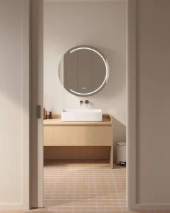 Armoire De Toilette|Poalgi Armoire de toilette LED aluminium MANILLONS 1p miroir diamètre 80 cm P. 14 cm - Nox