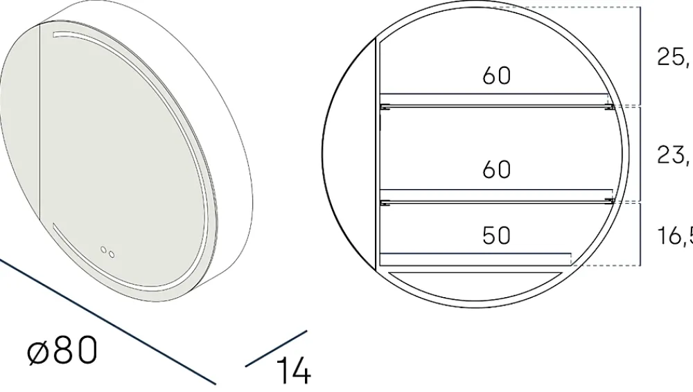 Armoire De Toilette|Poalgi Armoire de toilette LED aluminium MANILLONS 1p miroir diamètre 80 cm P. 14 cm - Nox