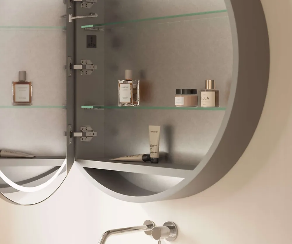 Armoire De Toilette|Poalgi Armoire de toilette LED aluminium MANILLONS 1p miroir diamètre 80 cm P. 14 cm - Nox