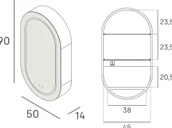 Poalgi Armoire de toilette LED aluminium MANILLONS 1p miroir l. 50 cm H. 90 cm P. 14 cm - Mint