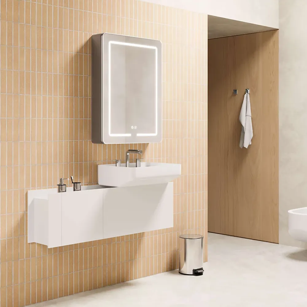 Armoire De Toilette|Poalgi Armoire de toilette LED aluminium MANILLONS 2p miroir l. 60 cm H. 80 cm P. 14 cm - Gan