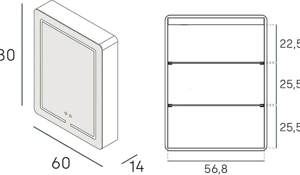 Armoire De Toilette|Poalgi Armoire de toilette LED aluminium MANILLONS 2p miroir l. 60 cm H. 80 cm P. 14 cm - Gan