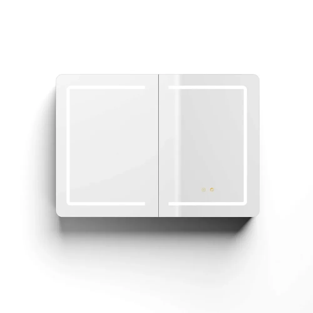 Armoire De Toilette|Poalgi Armoire de toilette LED aluminium MANILLONS 2p miroir l. 100 cm H. 70 cm P. 14 cm - Gan
