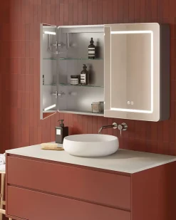 Armoire De Toilette|Poalgi Armoire de toilette LED aluminium MANILLONS 2p miroir l. 100 cm H. 70 cm P. 14 cm - Gan