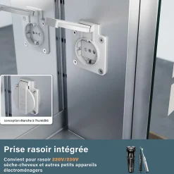 Sirhona Armoire de toilette LED en aluminium 700 x 500 x 133mm Smart Bathroom Storage Cabinet Interrupteurs tactiles