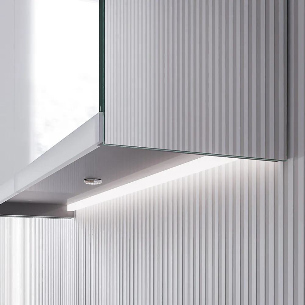 Armoire De Toilette|Bernstein Armoire de toilette MFC 2 portes miroirs, éclairage LED, prise de courant intérieure + 2 tablettes verre, 80x71x19cm (LxHxP), VARO