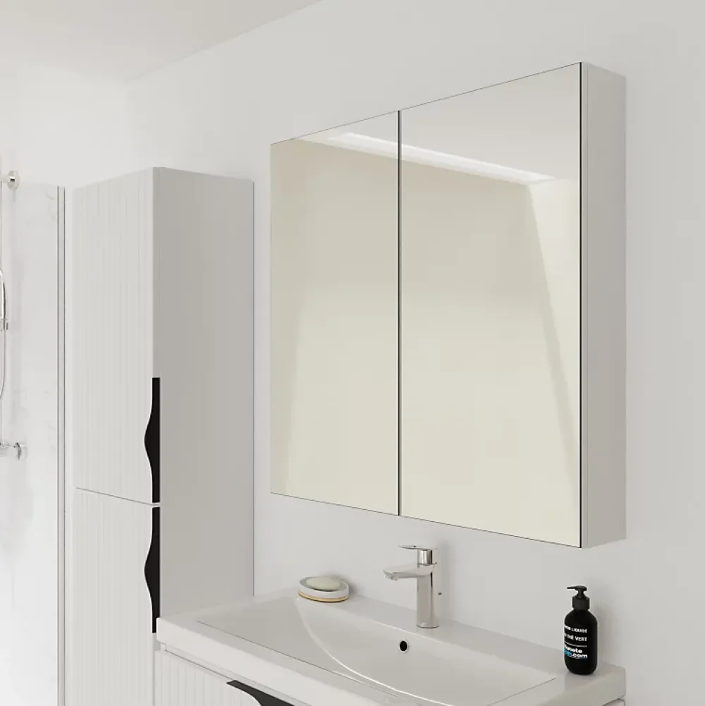 Armoire De Toilette|Planète Bain Armoire de toilette miroir 80 cm blanc brillant Malta