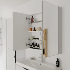 Armoire De Toilette|Planète Bain Armoire de toilette miroir 80 cm blanc brillant Malta