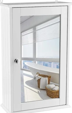 Armoire De Salle De Bains|Giantex Armoire de Toilette Murale Meuble Mural Salle de Bain en MDF Pente NC avec 1 Porte et Miroir Etagere de Rangement Blanche