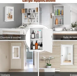 Armoire De Salle De Bains|Giantex Armoire de Toilette Murale Meuble Mural Salle de Bain en MDF Pente NC avec 1 Porte et Miroir Etagere de Rangement Blanche