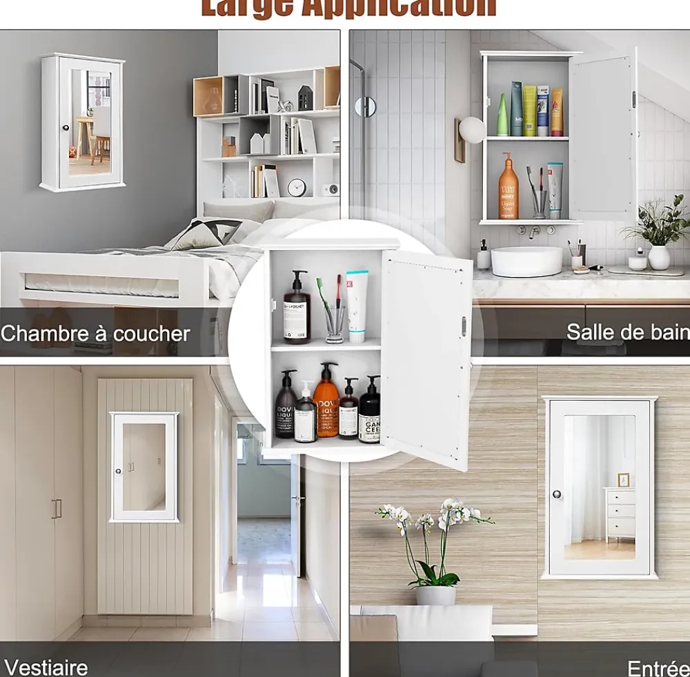 Armoire De Salle De Bains|Giantex Armoire de Toilette Murale Meuble Mural Salle de Bain en MDF Pente NC avec 1 Porte et Miroir Etagere de Rangement Blanche