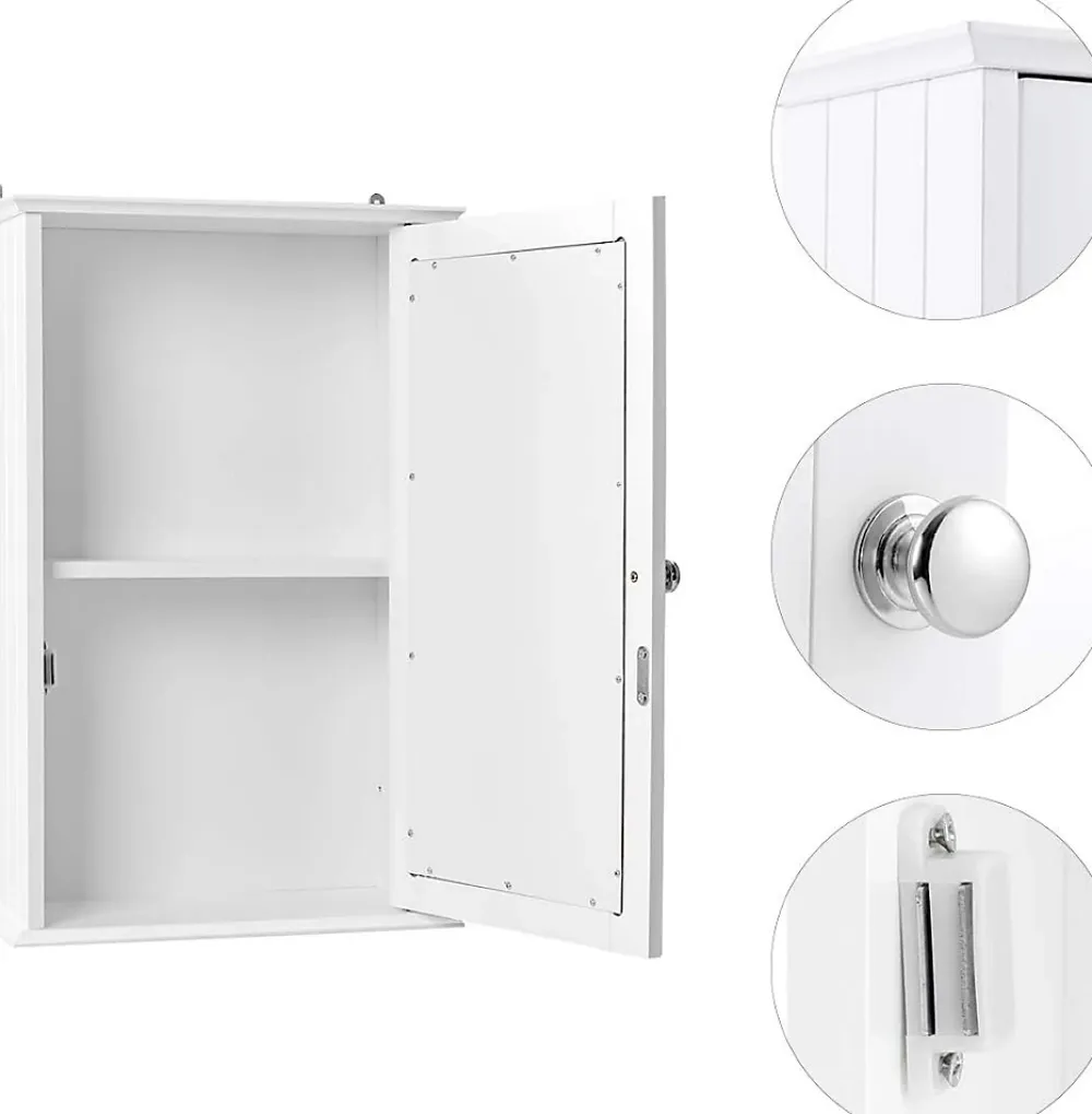 Armoire De Salle De Bains|Giantex Armoire de Toilette Murale Meuble Mural Salle de Bain en MDF Pente NC avec 1 Porte et Miroir Etagere de Rangement Blanche