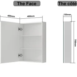 AICA Sanitaire Armoire de Toilette Mural avec Miroir et Rangement - Moderne, Blanc, 50x70 cm,