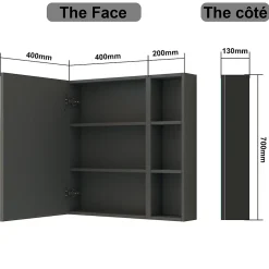 AICA Sanitaire Armoire de Toilette Mural avec Miroir Niches Intégrées et Rangement Fermé - Moderne, Anthracite, 60x70 cm,