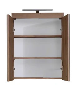 Armoire De Toilette|Chb Collection Armoire de toilette murale mélaminé avec bandeau lumineux blanc/chêne - 2 portes miroir. L - H - P : 60 - 77 - 17 cm