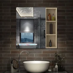 Armoire De Toilette|AICA Sanitaire Armoire de Toilette Mural avec Miroir Niches Intégrées et Rangement Fermé - Moderne,Chêne, 60x70 cm,