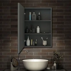 Armoire De Toilette|AICA Sanitaire Armoire de Toilette Mural avec Miroir et Rangement - Moderne, Anthracite, 50x70 cm,