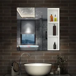 Armoire De Toilette|AICA Sanitaire Armoire de Toilette Mural avec Miroir Niches Intégrées et Rangement Fermé - Moderne, Blanc, 60x70 cm,