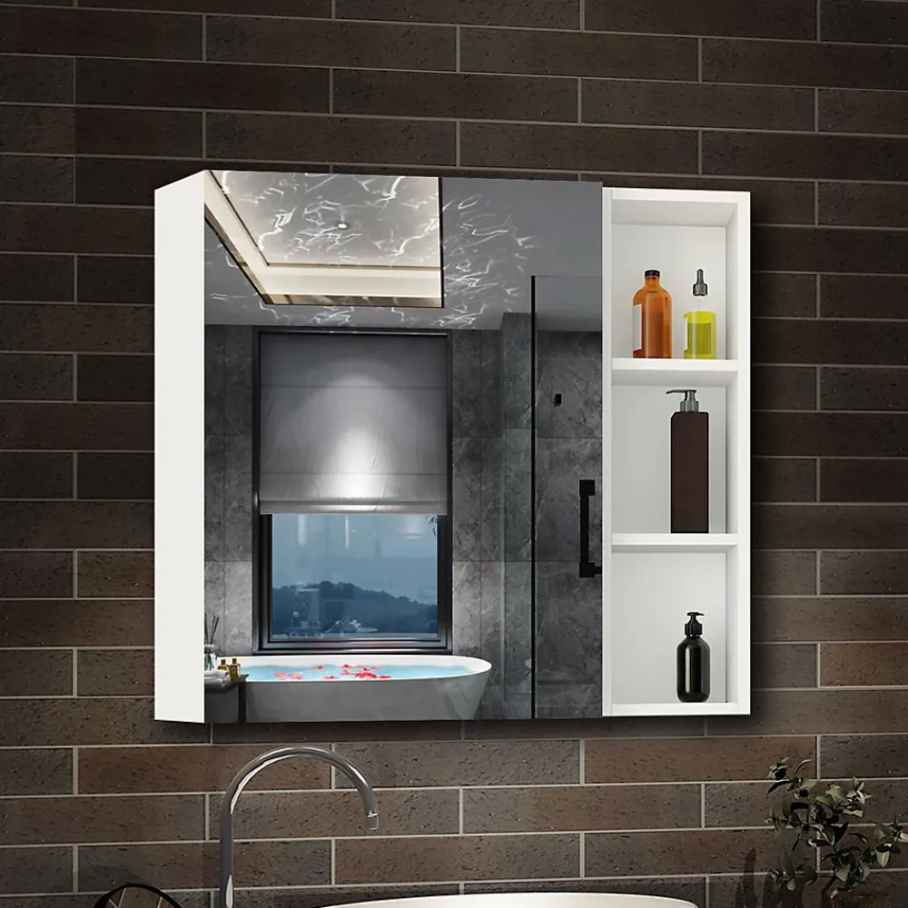 Armoire De Toilette|AICA Sanitaire Armoire de Toilette Mural avec Miroir Niches Intégrées et Rangement Fermé - Moderne, Blanc, 60x70 cm,