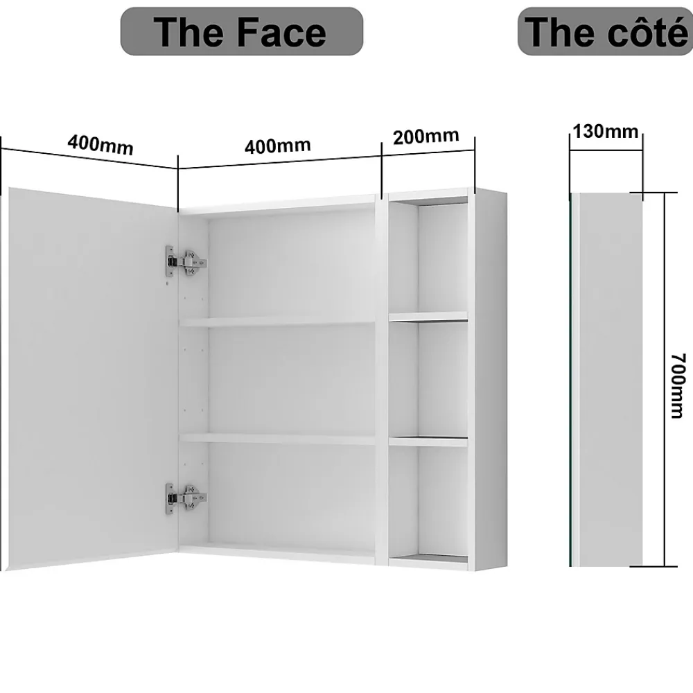 Armoire De Toilette|AICA Sanitaire Armoire de Toilette Mural avec Miroir Niches Intégrées et Rangement Fermé - Moderne, Blanc, 60x70 cm,