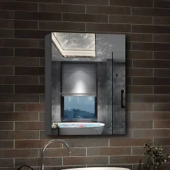 Armoire De Toilette|AICA Sanitaire Armoire de Toilette Mural avec Miroir et Rangement - Moderne, Anthracite, 60x70 cm,
