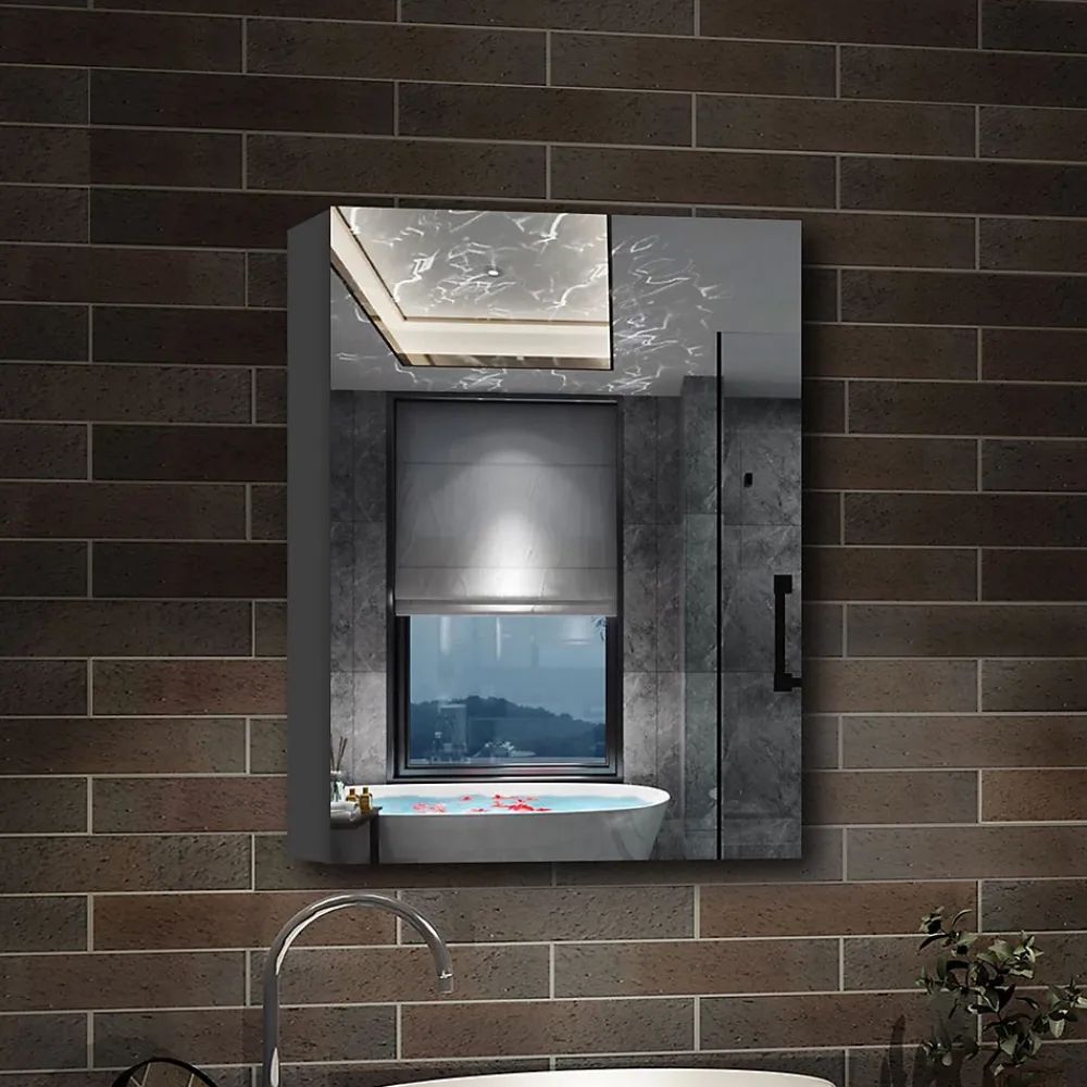 Armoire De Toilette|AICA Sanitaire Armoire de Toilette Mural avec Miroir et Rangement - Moderne, Anthracite, 60x70 cm,