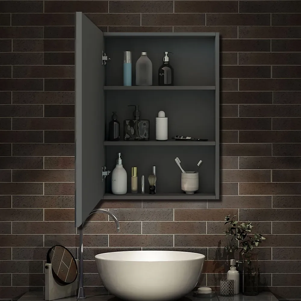 Armoire De Toilette|AICA Sanitaire Armoire de Toilette Mural avec Miroir et Rangement - Moderne, Anthracite, 60x70 cm,