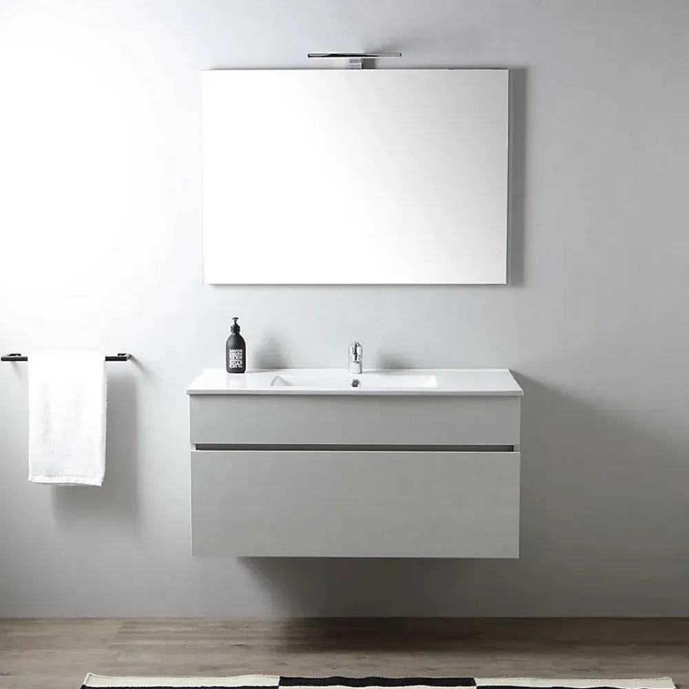 Kiamami Valentina Armoire De Toilette Murale 100 Cm Avec Tiroir Gris Lune Et Miroir 100X60