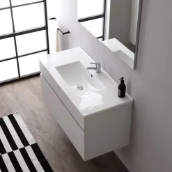 Kiamami Valentina Armoire De Toilette Murale 100 Cm Avec Tiroir Gris Lune Et Miroir 100X60