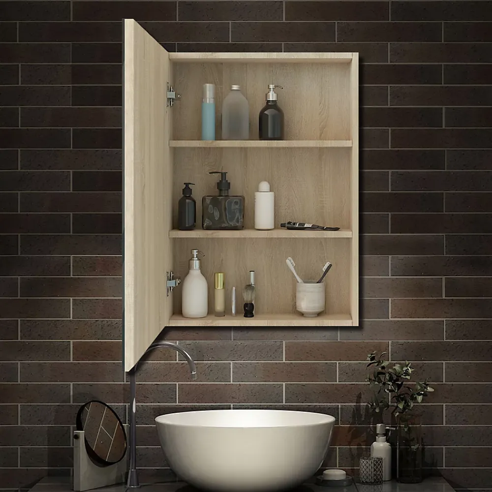 AICA Sanitaire Armoire de Toilette Mural avec Miroir et Rangement - Moderne, Chêne, 60x70 cm,