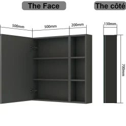 Armoire De Toilette|AICA Sanitaire Armoire de Toilette Mural avec Miroir Niches Intégrées et Rangement Fermé - Moderne, Anthracite, 70x70 cm,