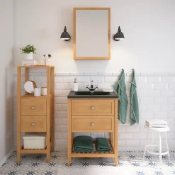 Armoire De Toilette|Meuble De Salle De Bains Faible Profondeur|GoodHome Armoire de toilette placage chêne l.50 x H.70 x P.15 cm, Perma