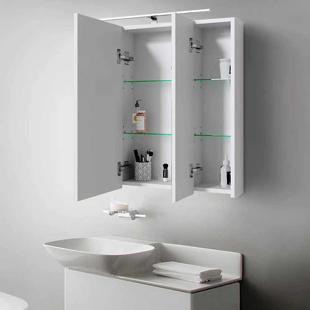 Armoire De Toilette|Meuble De Salle De Bains Faible Profondeur|Ml-Design Armoire de toilette salle de bain avec miroir et LED 72,4x72x15 cm