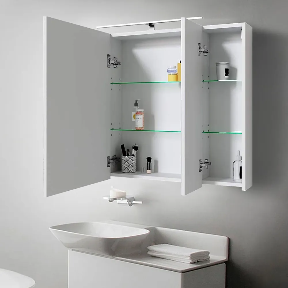 Ml-Design Armoire de toilette salle de bain avec miroir et LED 90,4x72x15 cm