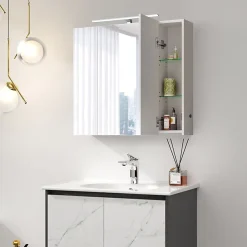 Ml-Design Armoire de toilette salle de bain avec miroir et LED 90,4x72x15 cm