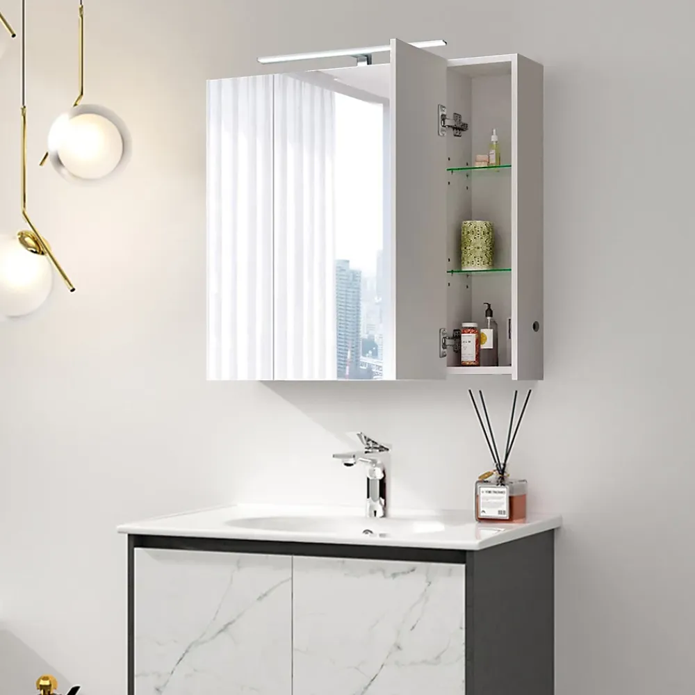 Ml-Design Armoire de toilette salle de bain avec miroir et LED 90,4x72x15 cm