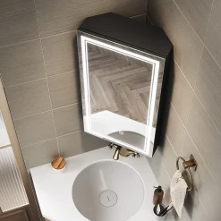 Sirhona Armoire de toilette 60x75cm + Interrupteur tactile + LED température 3 couleurs + Anti-buée + Prise rasoir