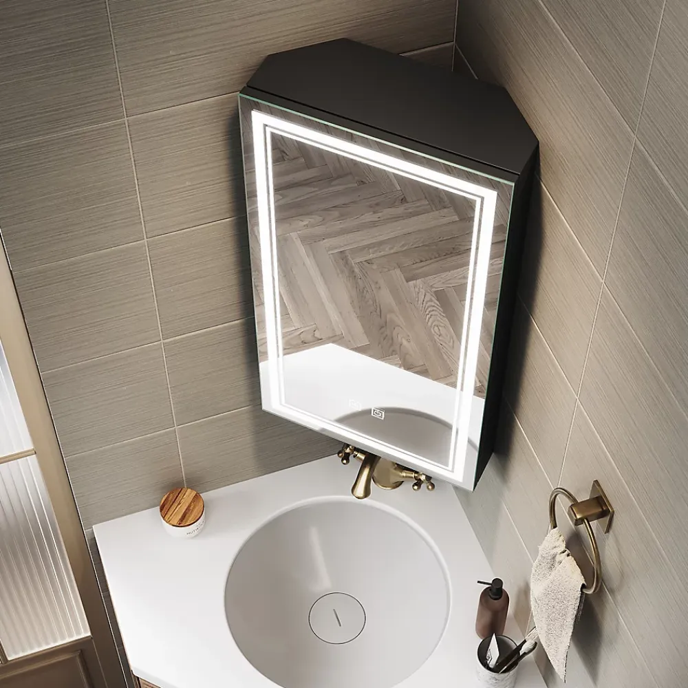 Sirhona Armoire de toilette 60x75cm + Interrupteur tactile + LED température 3 couleurs + Anti-buée + Prise rasoir